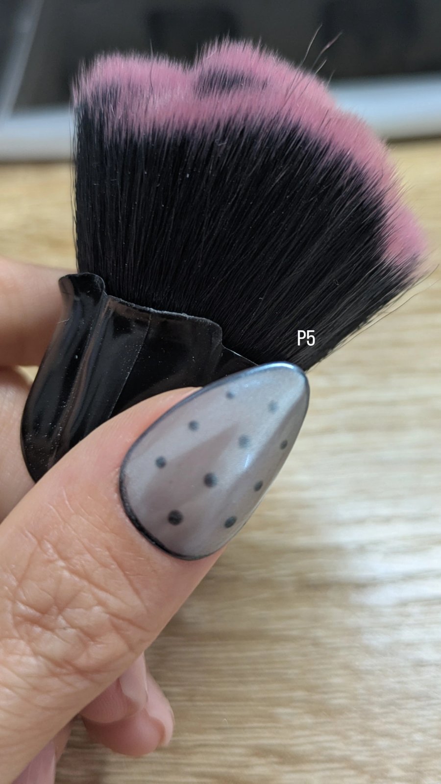 Pink pearly polka dot Press on nails/ Black/ pearly Gray /milky white /Pink with Black polka dots Short Almond shape