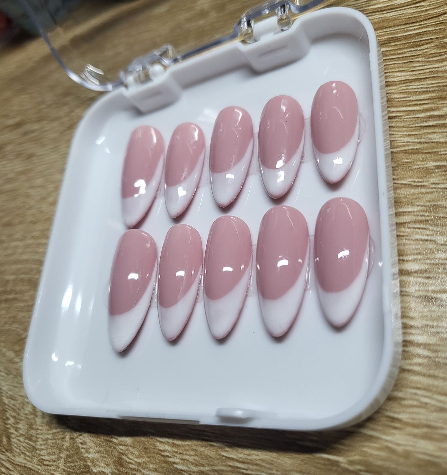 French nails with white tips, All time classic french press on nails , Almond medium length - 10 pieces.