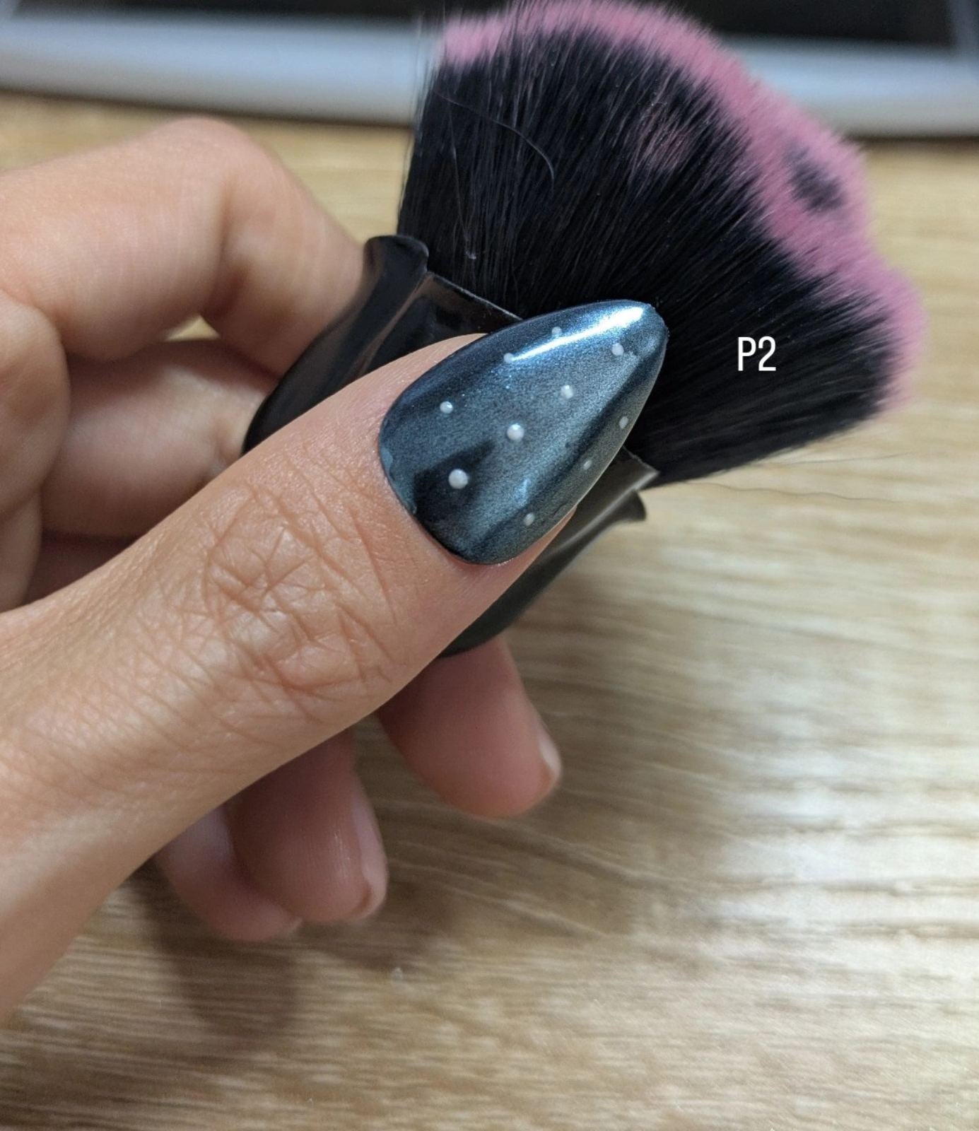 Pink pearly polka dot Press on nails/ Black/ pearly Gray /milky white /Pink with Black polka dots Short Almond shape