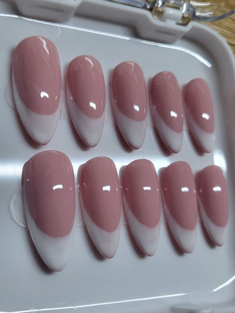 French nails with white tips, All time classic french press on nails , Almond medium length - 10 pieces.