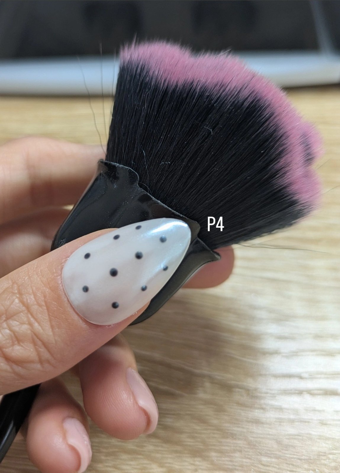 Pink pearly polka dot Press on nails/ Black/ pearly Gray /milky white /Pink with Black polka dots Short Almond shape
