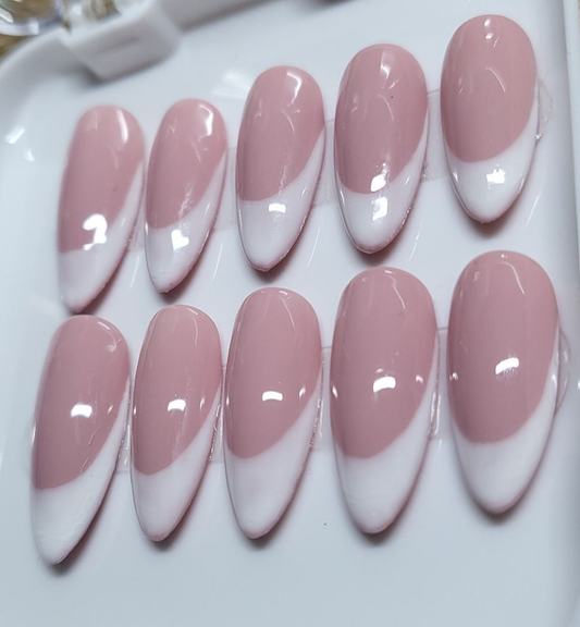 French nails with white tips, All time classic french press on nails , Almond medium length - 10 pieces.