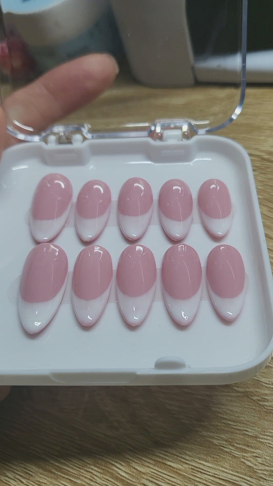 French nails with white tips, All time classic french press on nails , Almond medium length - 10 pieces.